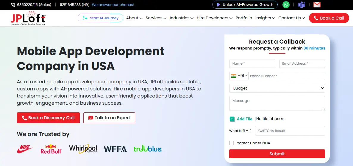 1. JPLoft- Mobile App development Company in USA